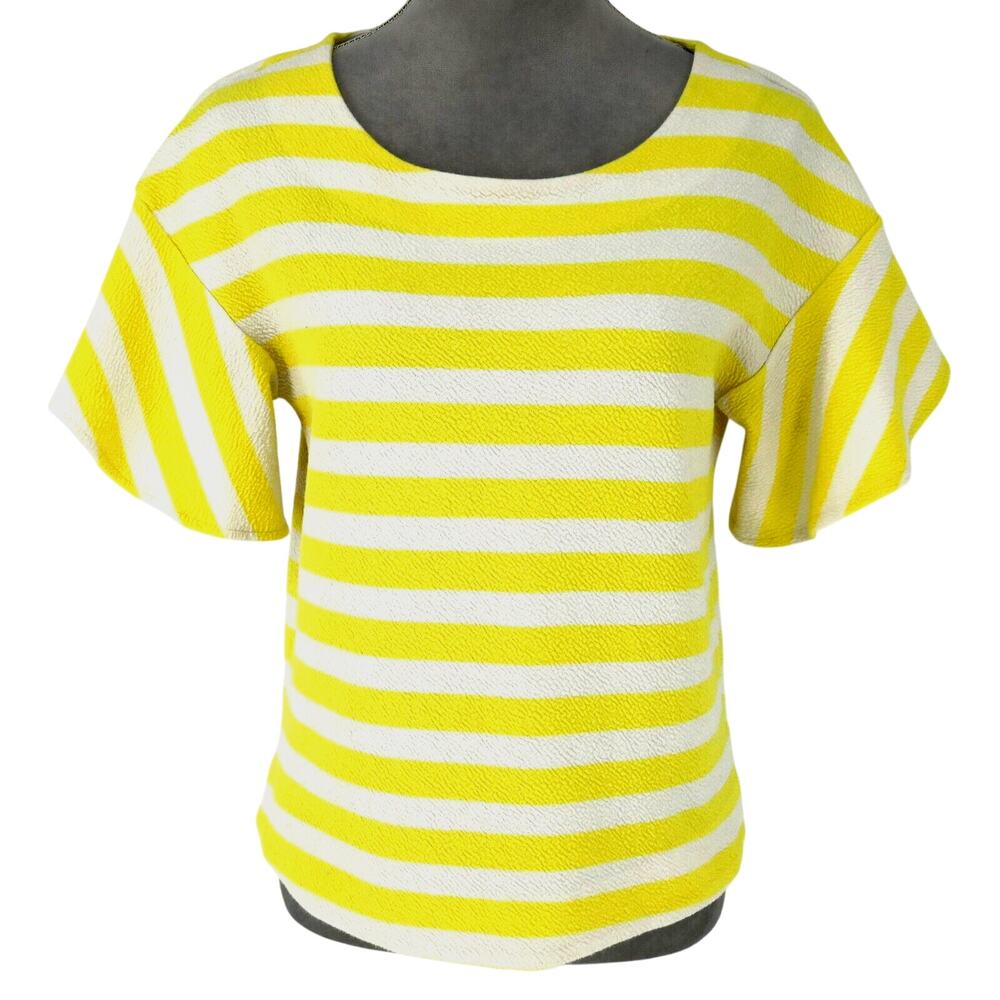 Postmark Top Womens Small Yellow White Stripe Blouse Stretch Knit Anthropologie